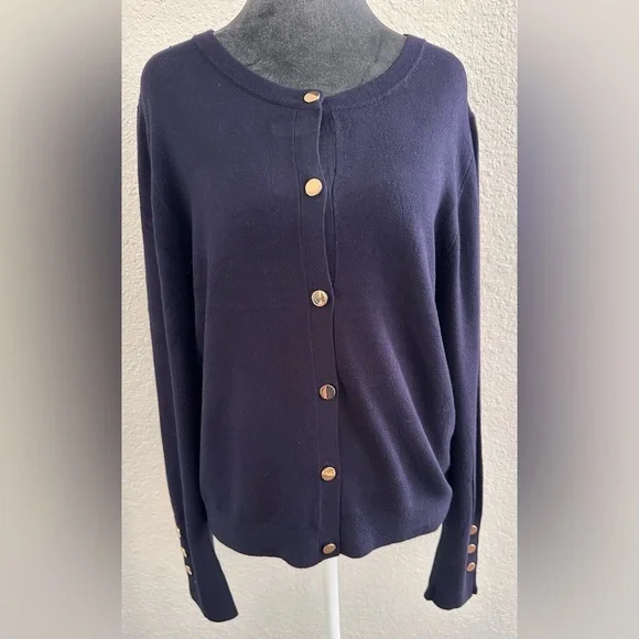 Tahari Navy Cardigan with Gold Buttons – NWT (Size: XL) - Picture 1 of 7